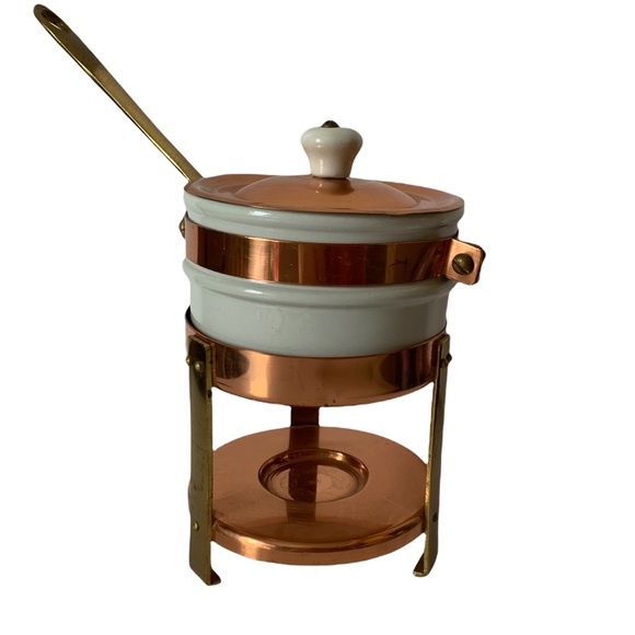 Vintage Kitchen Vtg Copper Brass Ironstone 8oz Fondue Chafing Dish